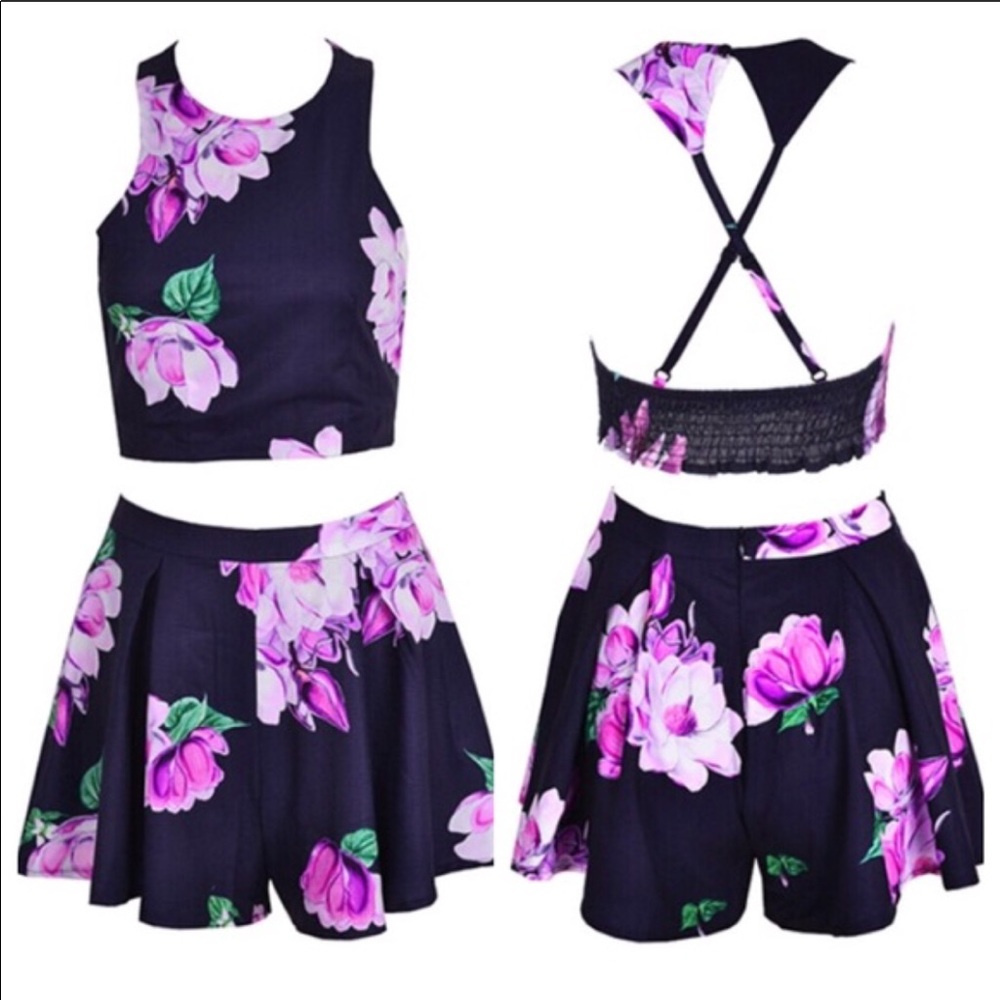 Floral Halter Crop Top & Matching Skirt Set